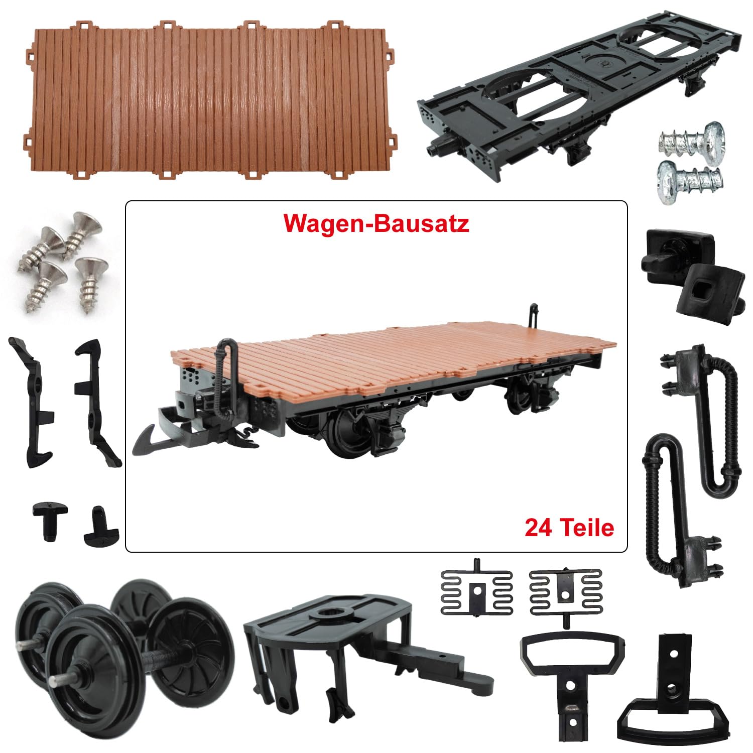 Flachwagen braun als Spur-G Modellbausatz/Eigenbausatz 4-achsig komplett Modular