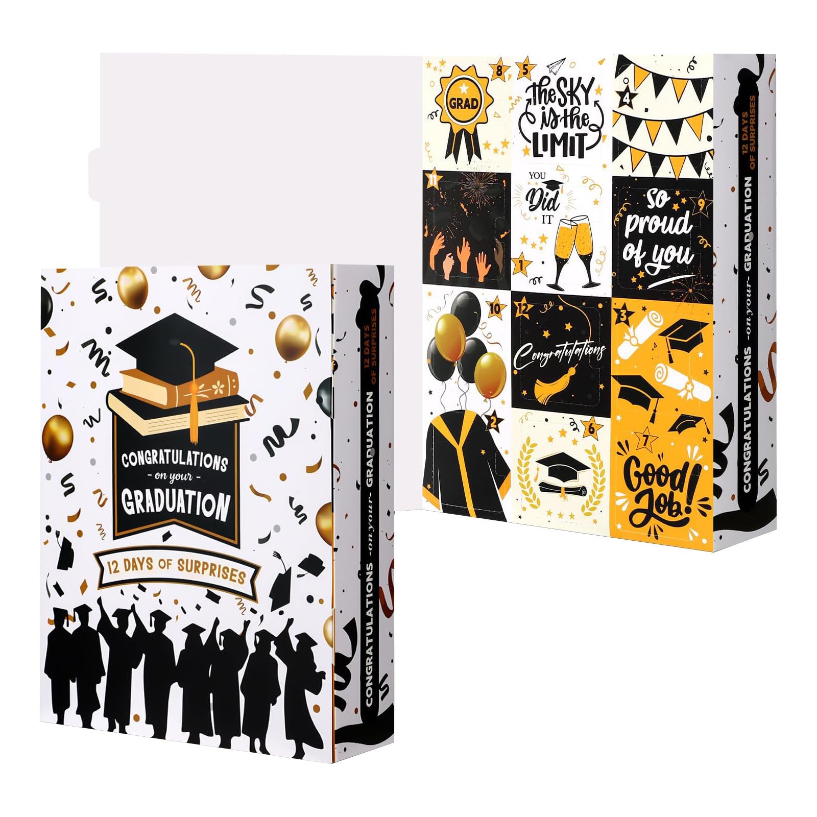 12 Days Graduation Advent Calendar Empty Gift Box,Graduation Countdown Calendar Gift Boxs,DIY Empty Gift Box for High School College, Keepsake Storage Container For Mementos,Gifts Not Included (Black) — view 5