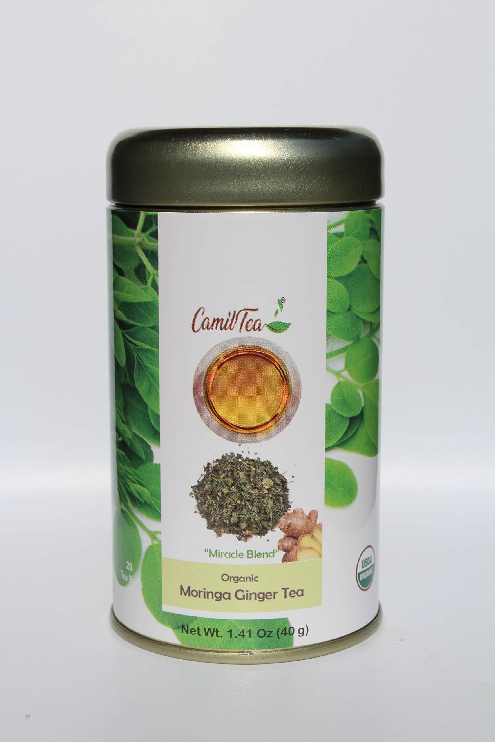 CamilTea 100% Organic Moringa & Ginger Herbal Tea - 20 Bags - 40g (2 gram Serving/cup)