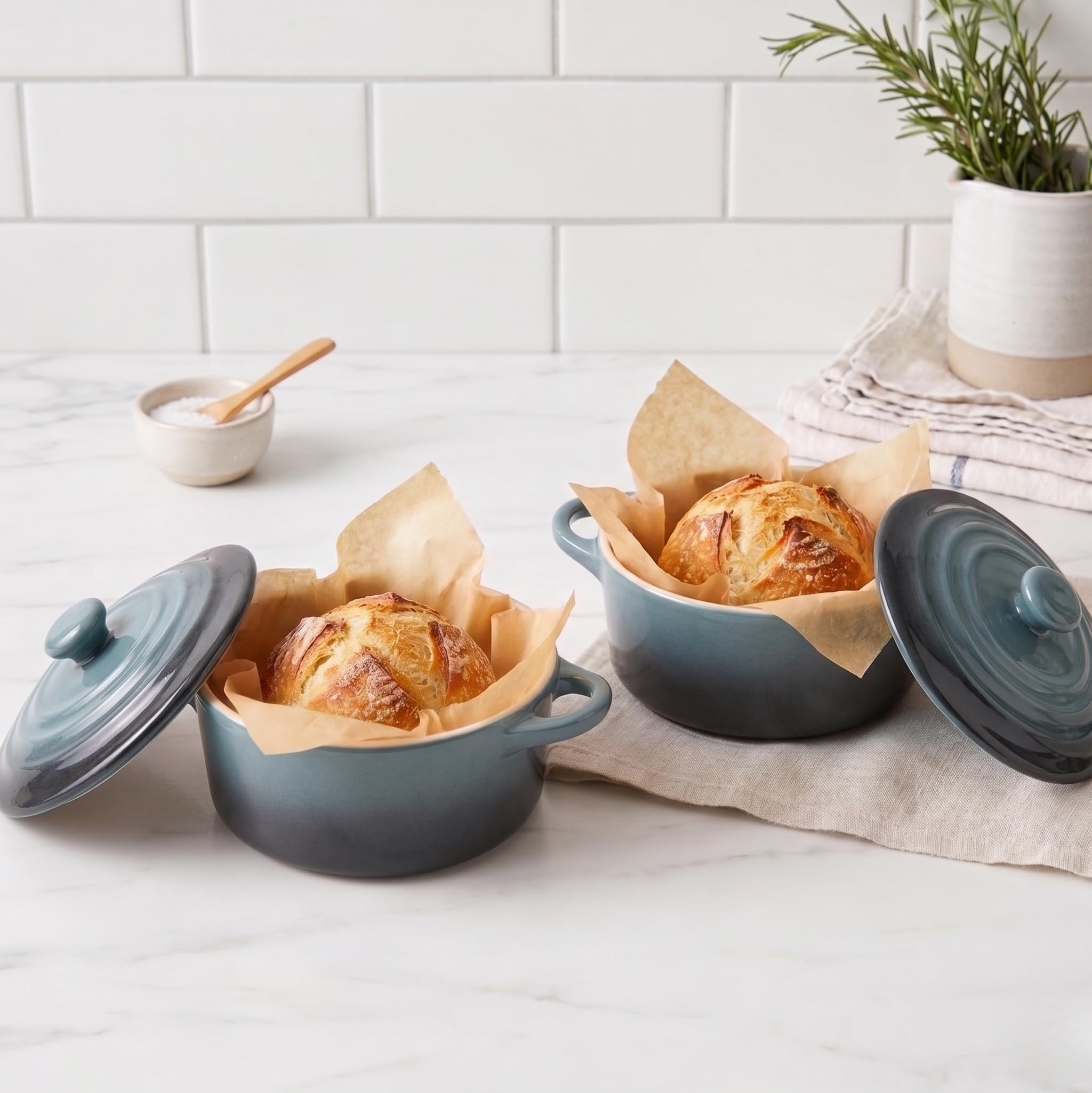 Kook Juego De Mini Cocottes De Cerámica, Cazuelas Pequeñas Con Tapa Y Asas, Ramequines Individuales Para Hornear, Aptos Para Horno, De Gres, 345 G, Juego De 4 (Piedra Ombré)