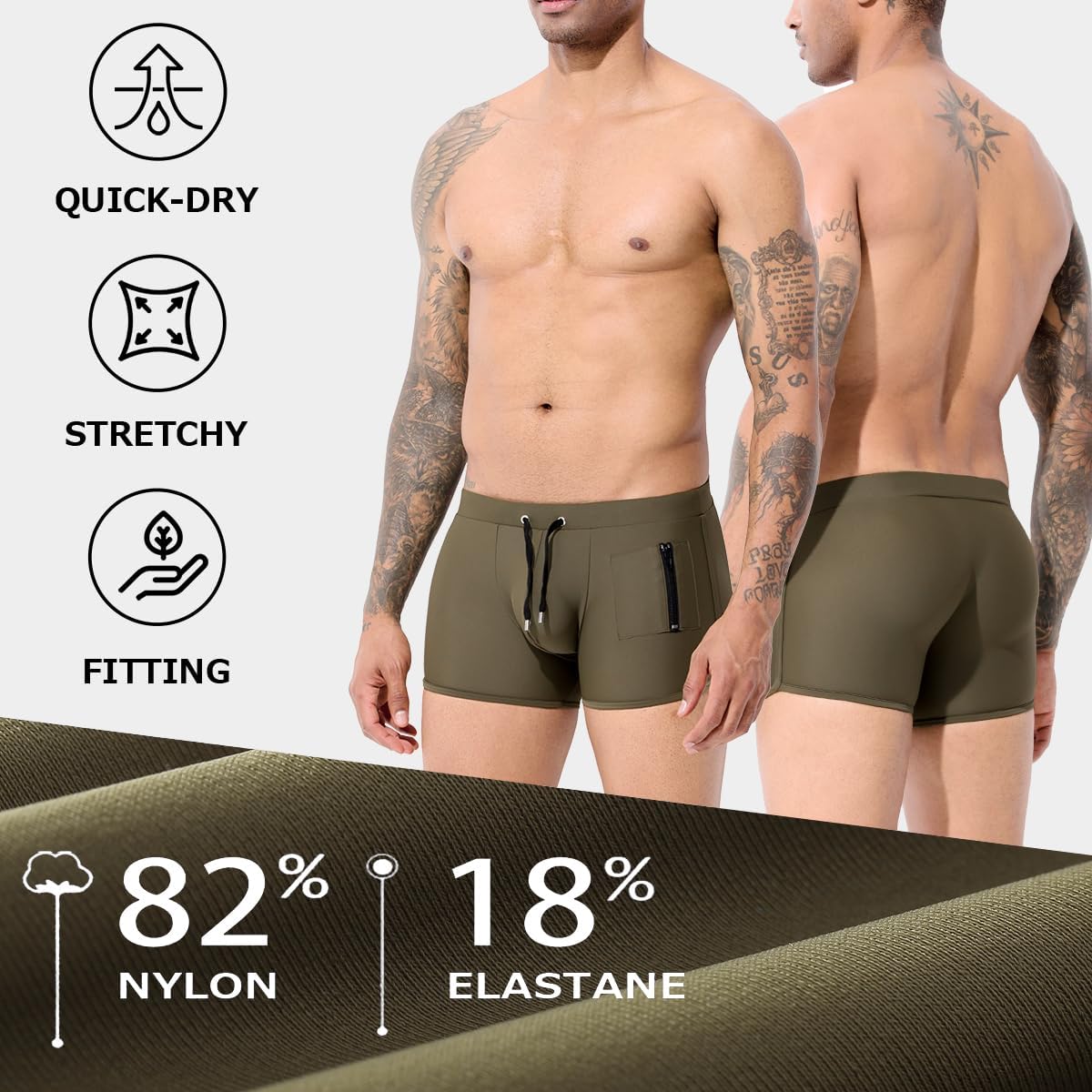 Arjen Kroos Men's Swim Briefs Quick Dry Square Leg Swimsuit Beach Trunk Swimwear with Pockets - Image 5