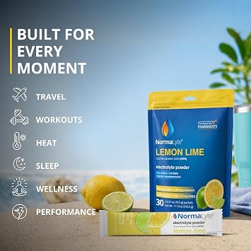NormaLyte Lemon Lime Electrolyte Powder Packets, Hydration Stick, 30 Count