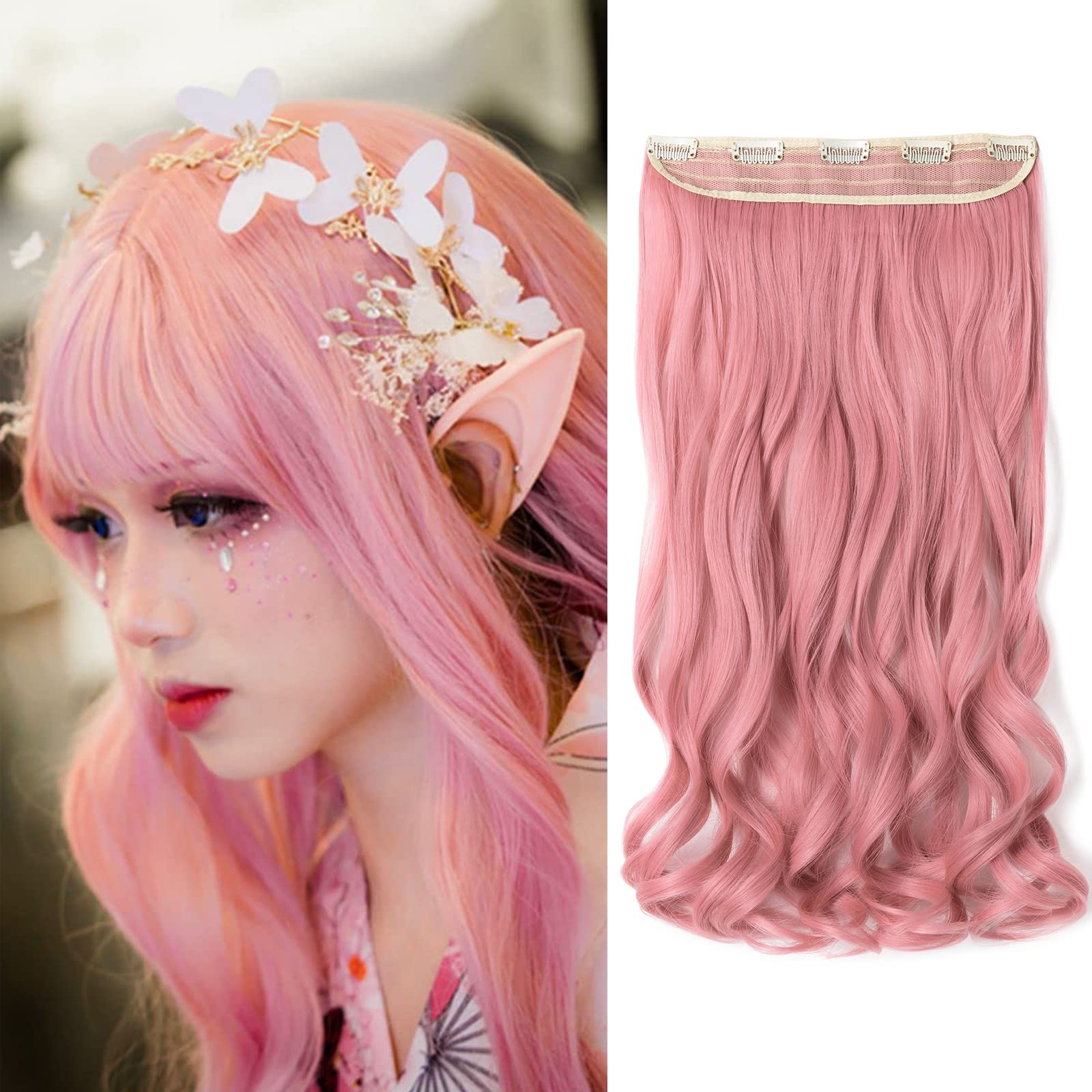 Amazon.com : Benehair Clip in Hair Extension Ash Pink  display picture 3