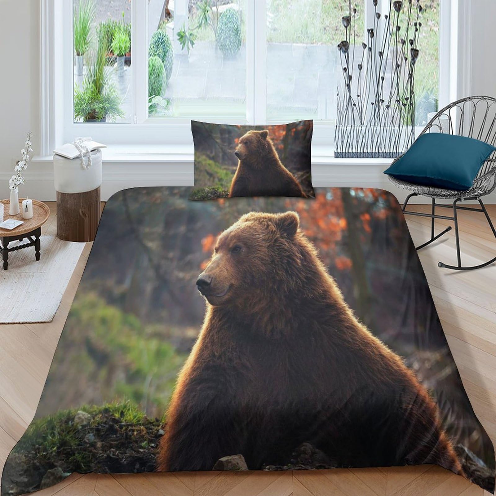 Housse de couette grizzly 135x200 pour une chambre style chalet