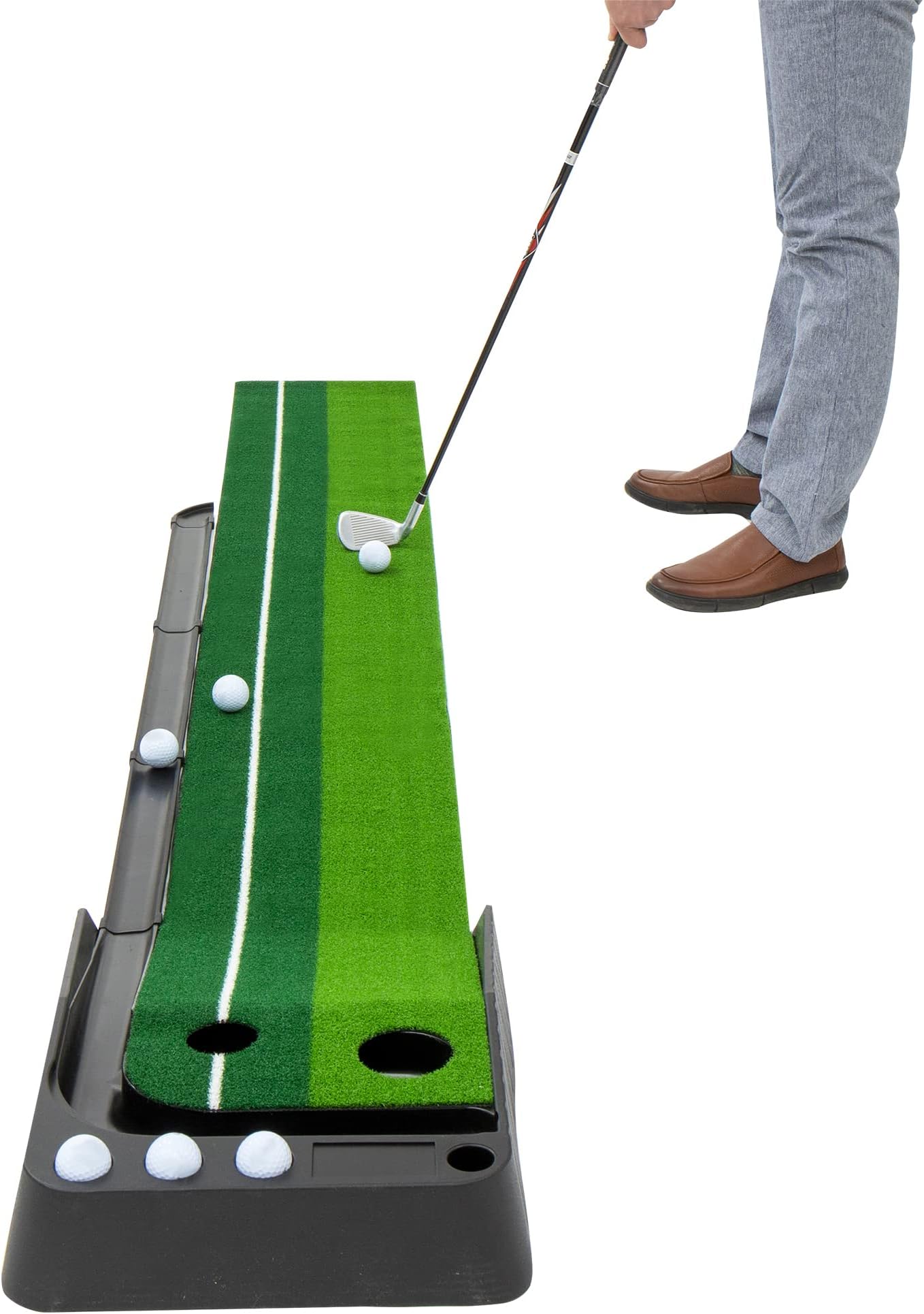 Indoor Golf Putting Green – Mini Golf Practice Mat with Automatic Ball Return, Portable Alignment Training Aid, Game and Gift for Home, Office, Outdoor Use - 6 Bonus Balls