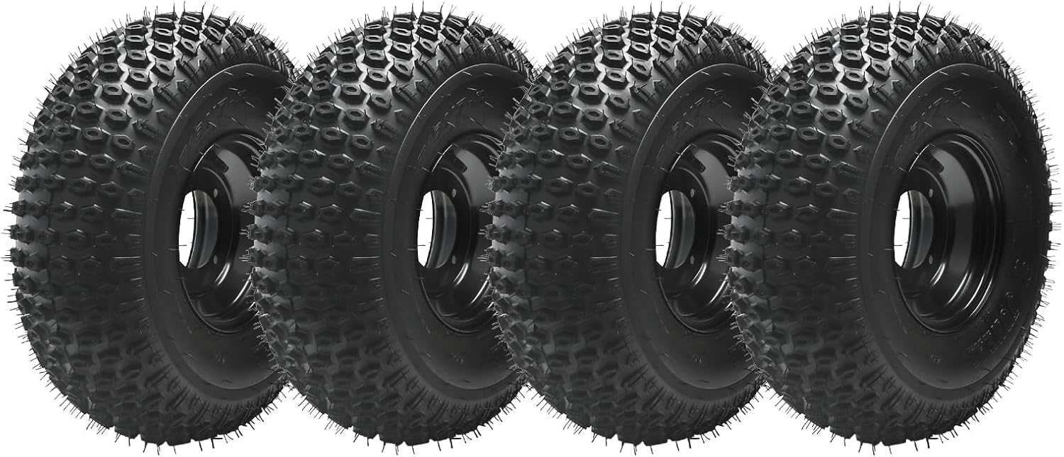 19x7-8 19x7x8 Tire and Rim Wheel Assembly – 4PR Racing ATV UTV Off-Road Knobby Tread Tires, 4 Lug 110mm Spacing – Fits Taotao Mini Bike Go Kart Golf Cart Quad Buggy Mower Tractor 4 Wheelers (2 Pack)