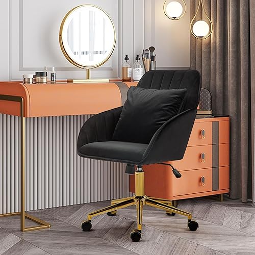 Miniatura 2 de Silla moderna de escritorio para oficina en casa, cómoda silla de tocador tapizada de terciopelo con almohada, sillón de altura ajustable con ruedas