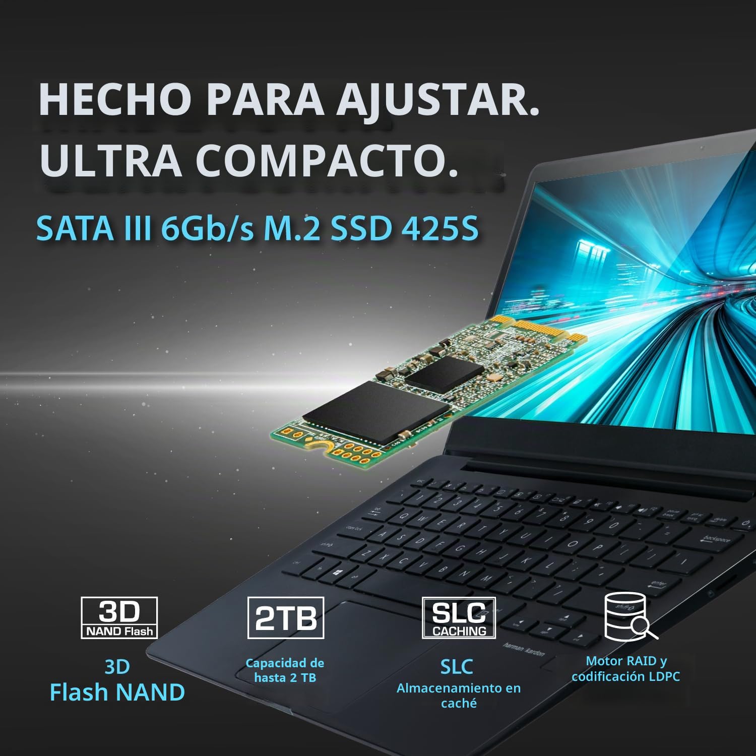 Transcend SSD 425S 250GB 42mm SATA III SSD Interno 3D NAND para Actualización de Portátil/Escritorio - TS250GMTS425S