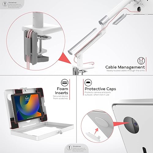 Miniatura 5 de Soporte de escritorio para tableta, abrazadera de brazo de montaje de escritorio CTA con carcasa de seguridad y extensores USB para iPad de 10.9