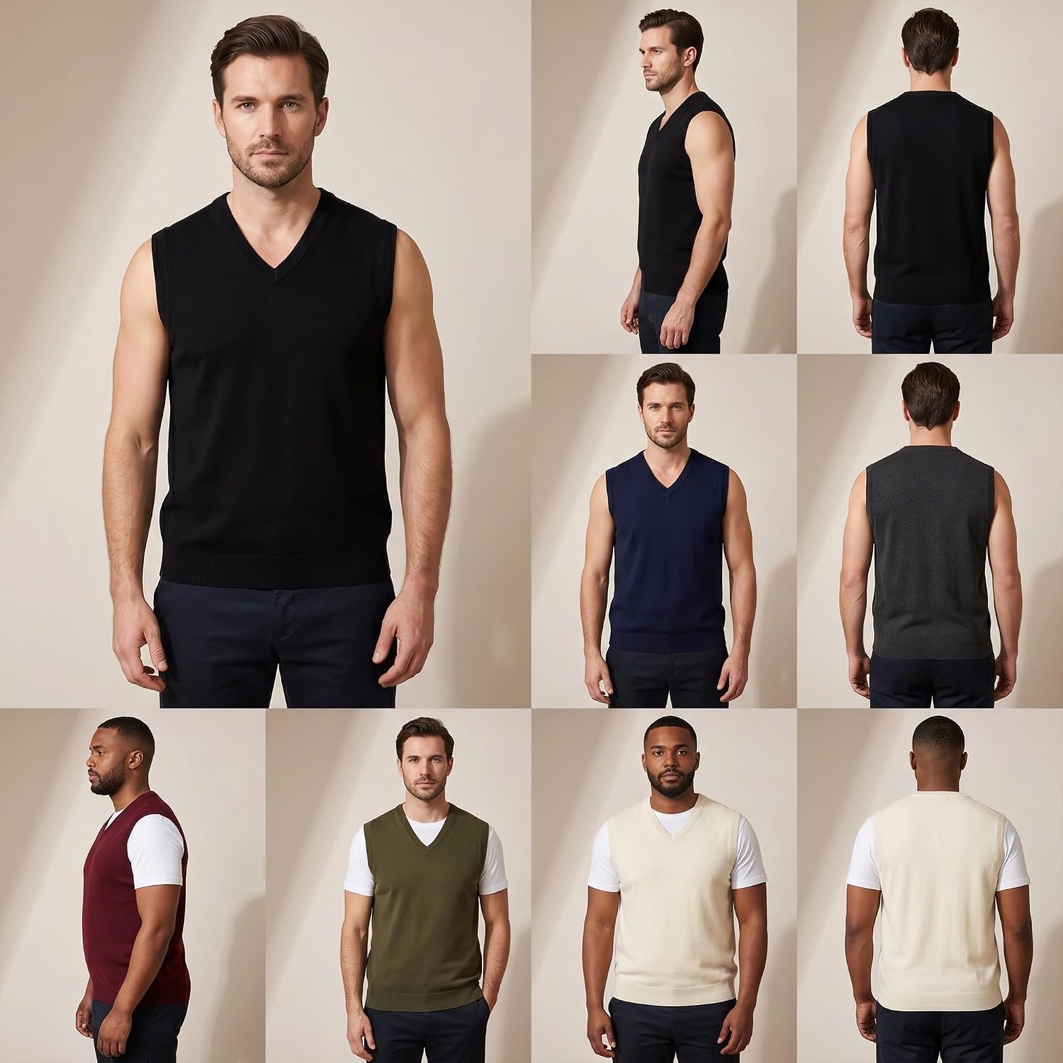 Pure Sweater Vest for Men – Classic V-Neck Sleeveless Knit Vest, Lightweight Pullover Style Sweater Relaxed Fit