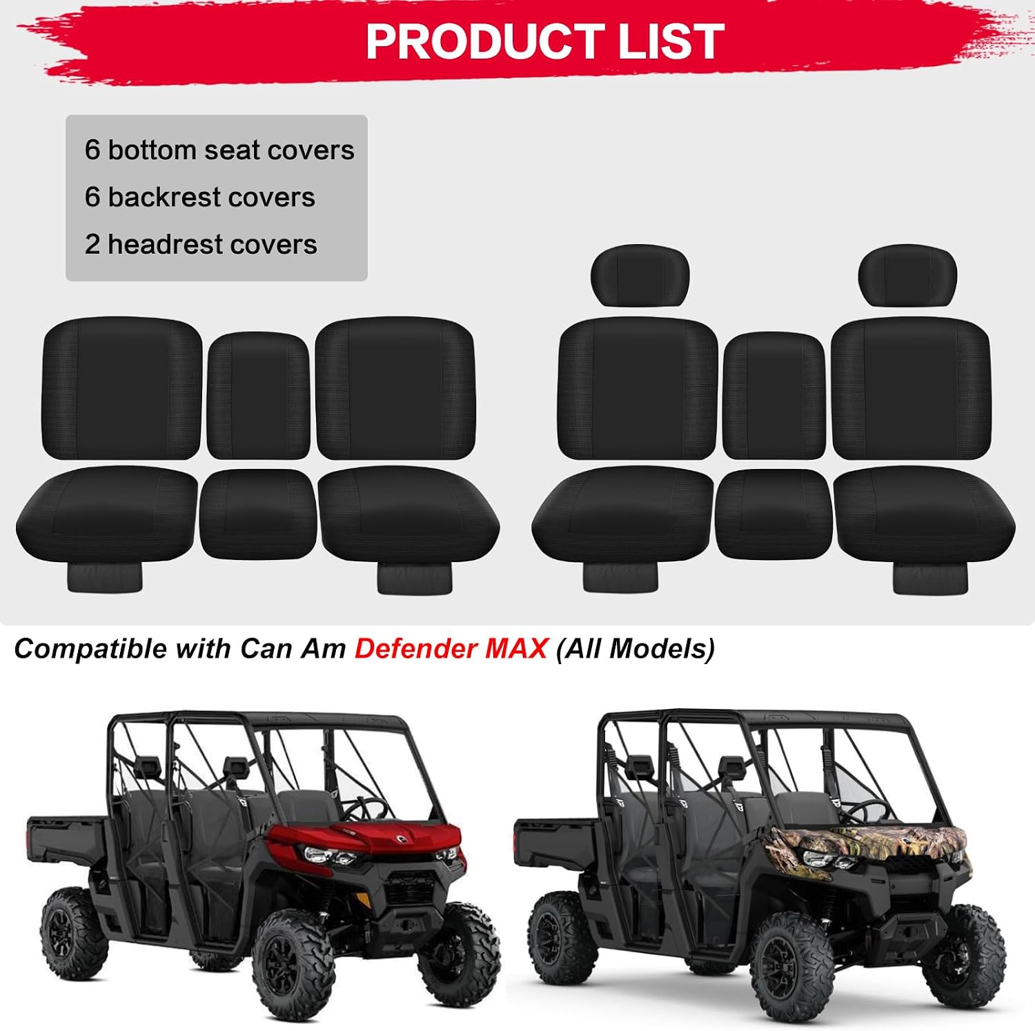 Defender Max Seat Cover with Storage Pockets - Waterproof PU Coatin Compatible with Can Am Defender Max HD8 HD9 HD10 All Models, UTV Seat Covers, Defender Accessories