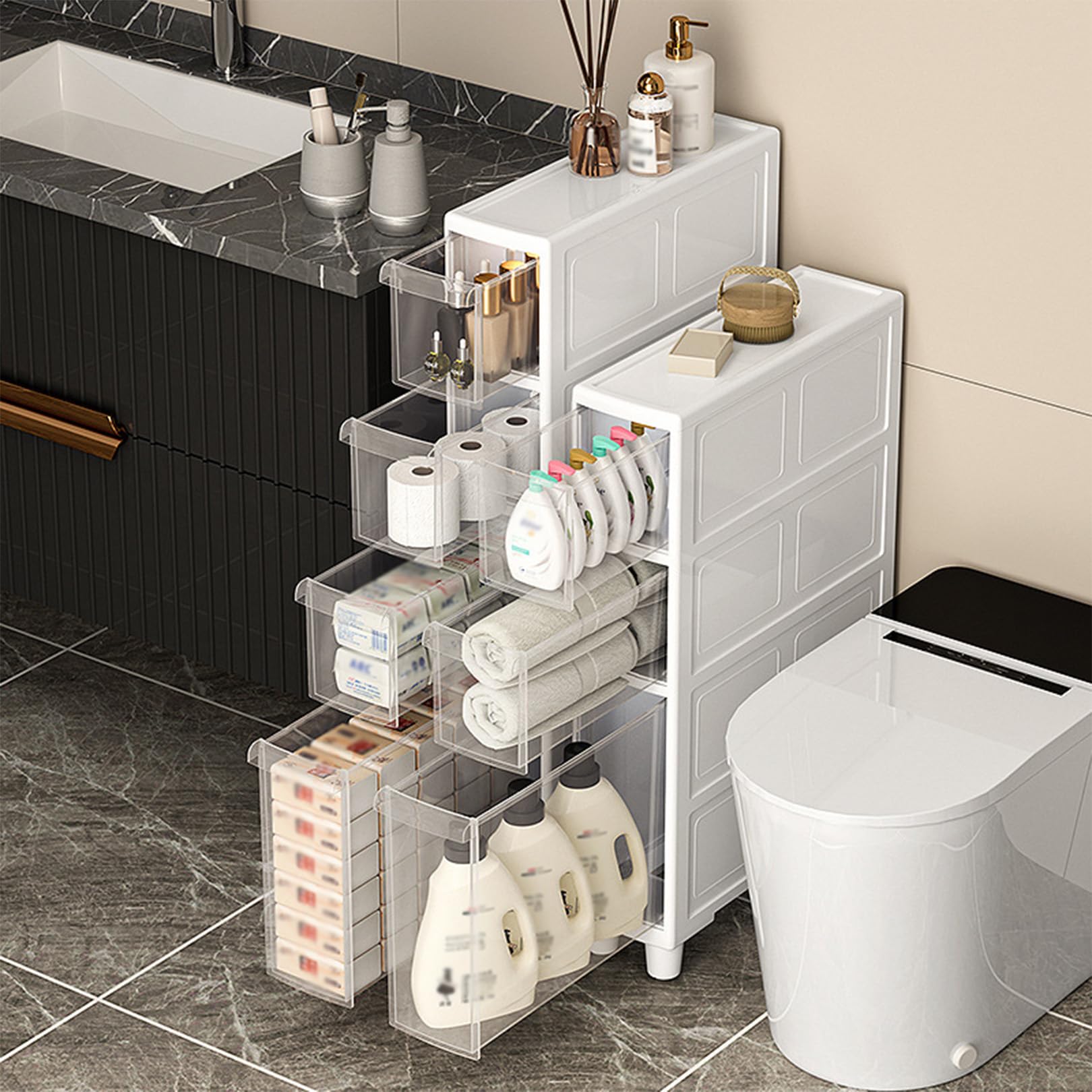 Mobiletto Bagno Stretto Bianco Con 2 Cassetti E 2 Ripiani - Salvaspazio Per Cucina E Camera - Foto 10