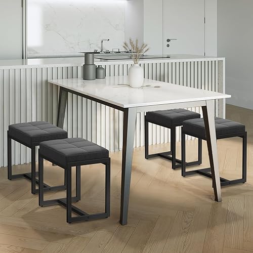 Miniatura 7 de Taburete de tocador, taburetes de silla de tocador para sala de maquillaje, taburete cuadrado de lino para tocador, otomanos pequeños acolchados