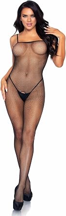 Leg Avenue Womens Seamless Spaghetti Strap Fishnet Crotchless Bodystocking