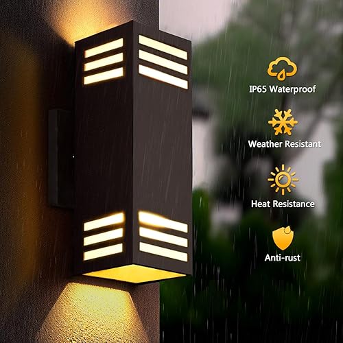 Miniatura 3 de wowlite Paquete de 2 luces de pared para exteriores, del atardecer al amanecer, modernas luces de porche cuadradas para exteriores, luces de bronce