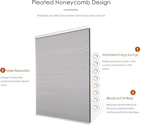 Miniatura 2 de Changshade Persianas celulares para ventanas y puertas de interiores, opacas, inalámbricas, de panal de abeja, sin taladro, sin herramientas, celda