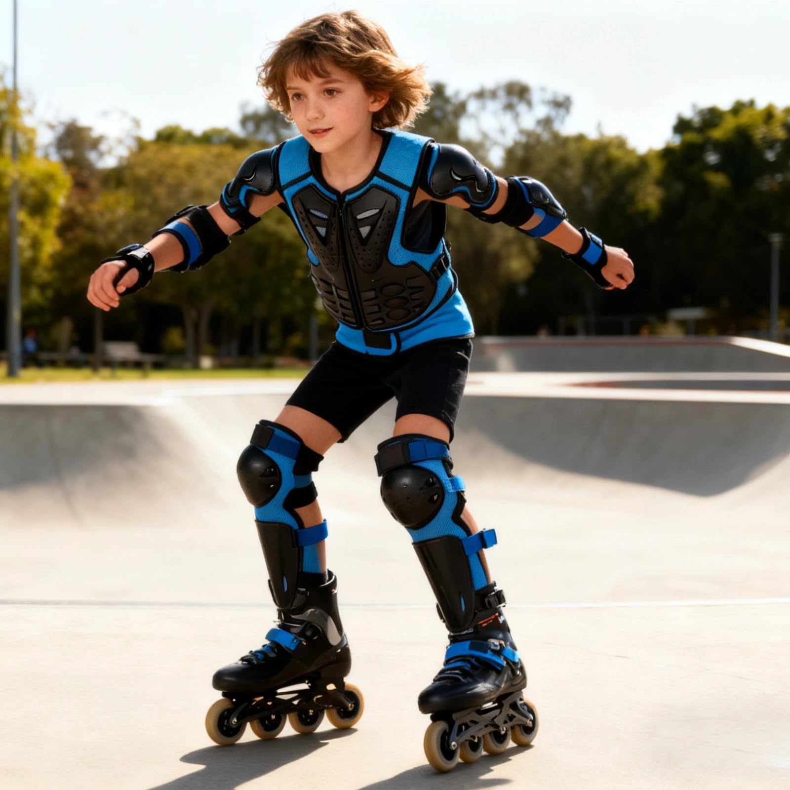 Équipement de protection pour jeunes avec genouillères, coudières et protège-poitrine, kit de coussinets de sécurité respirants pour le cyclisme, le skateboard et le patinage