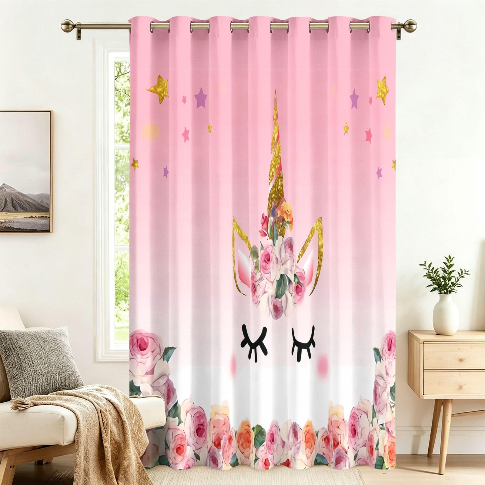 Fadaing Cute Unicorn Curtains with Eyelets, 1 Piece, Room Divider Curtains, Blackout 260 x 140 cm, Darkening Thermal Curtains, Heat Insulating, Winter, Summer, Thermal Protection, Indoor Sun