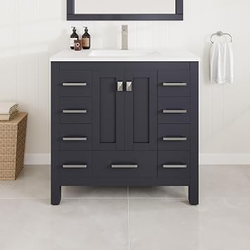 Eviva Hampton 36 in. Dark Gray Single Sink Vanity with Carrara Quartz Top