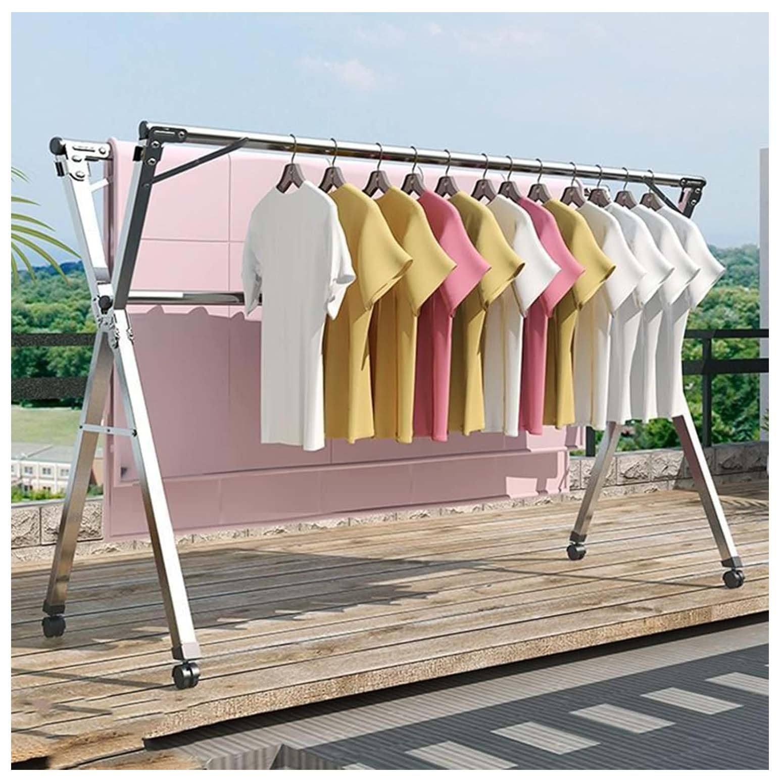Étendoir à linge pliable 200 cm en acier inoxydable robuste avec 20 crochets