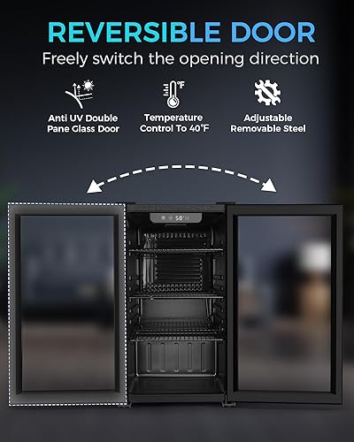 Miniatura 7 de Joy Pebble Refrigerador de bebidas, mini refrigerador de 130 latas con puerta de vidrio para vino de cerveza, soda, refrigerador de bebidas con
