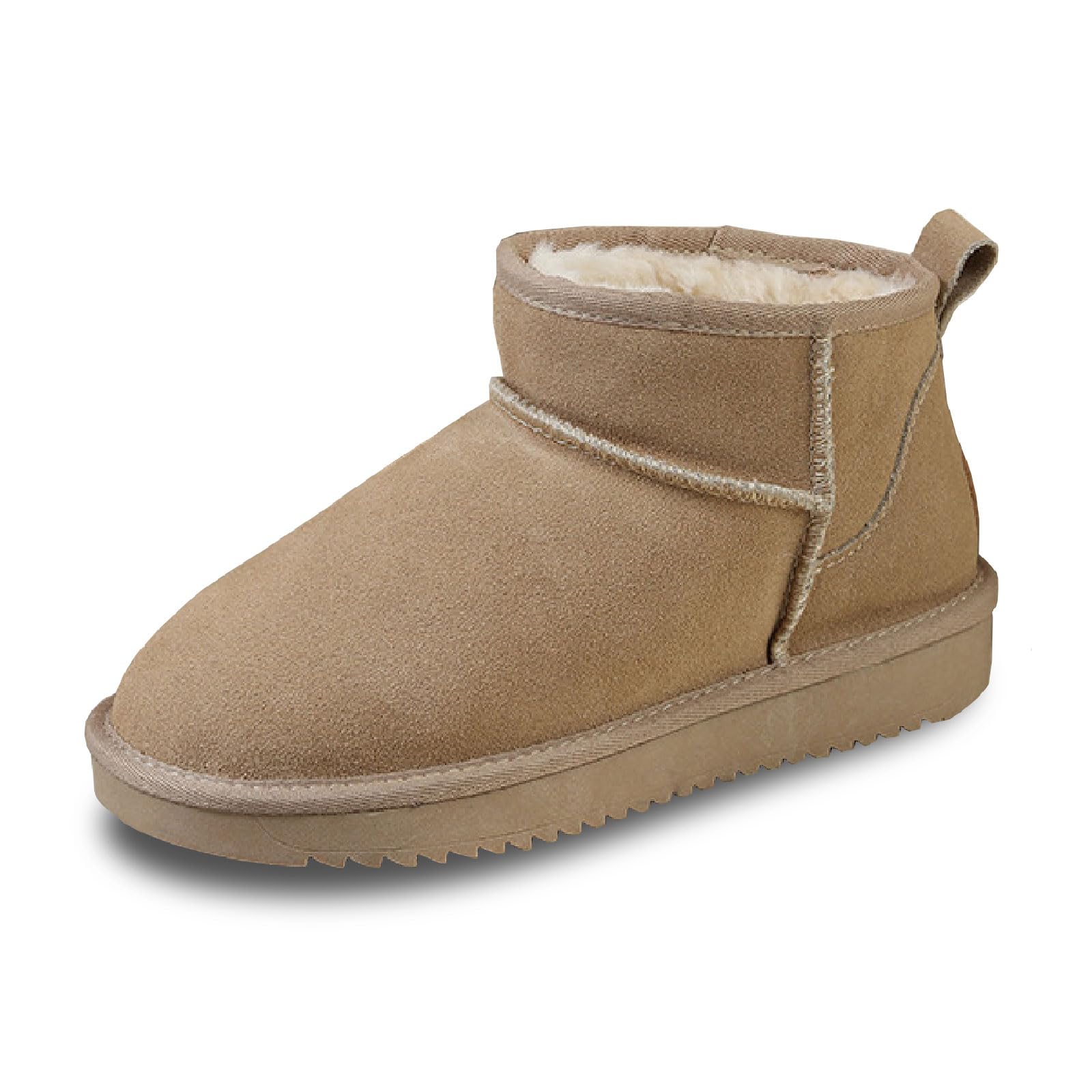 Genuine Suede Ankle Boots for Women Winter Mini Snow Boots with Fur Lining Water Resistant Comfortable Short Booties