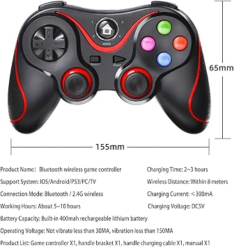 Windows 7/8/10 Wireless Game Controller for PC/iPhone/Android/PS3, Wireless Game Bluetooth Pad/Joystick Game Controller, Dual Shock USB Mobile Game Controller for IOS/PC360/P3/P4/Switch Red