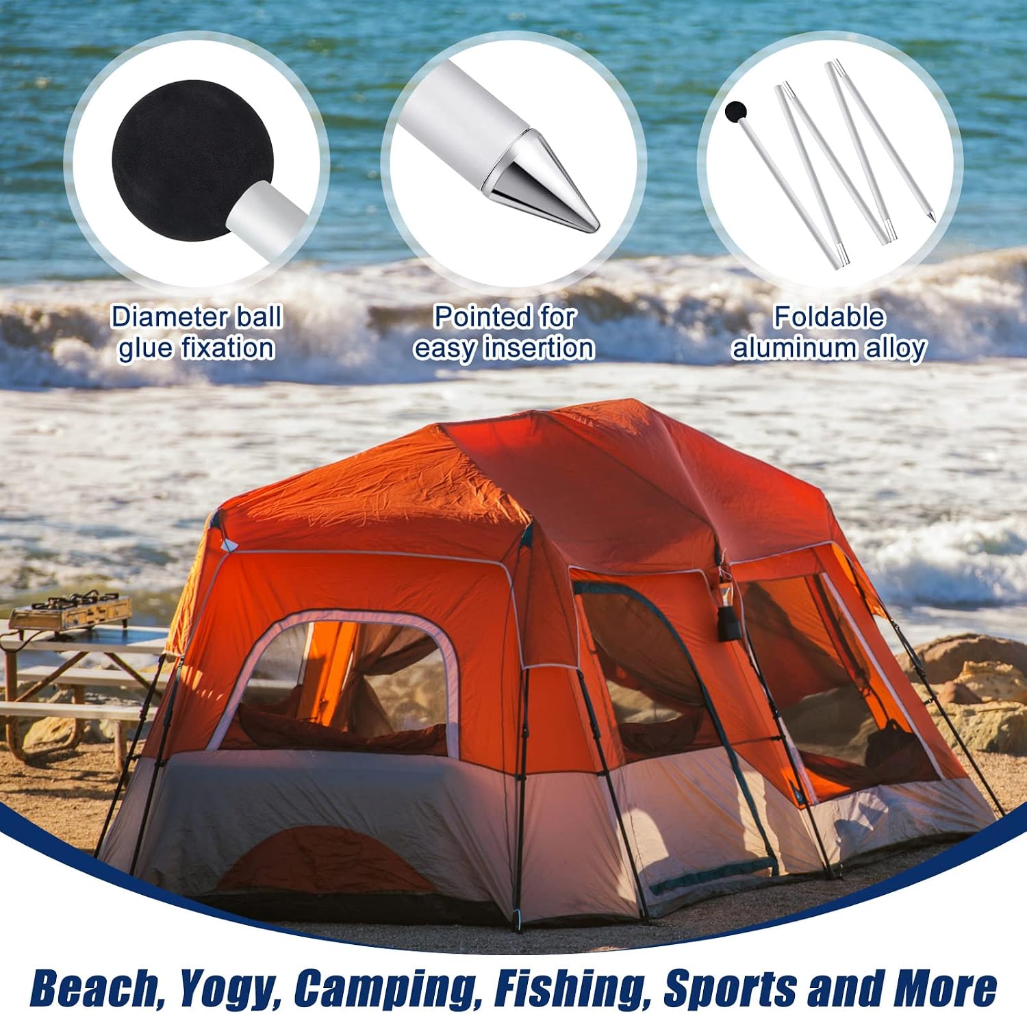 4 Packs Tent Poles Replacement, Canopy Extra Poles for Beach Accessories 6.6 Feet Beach Tent for Parties, Camping, Fishing