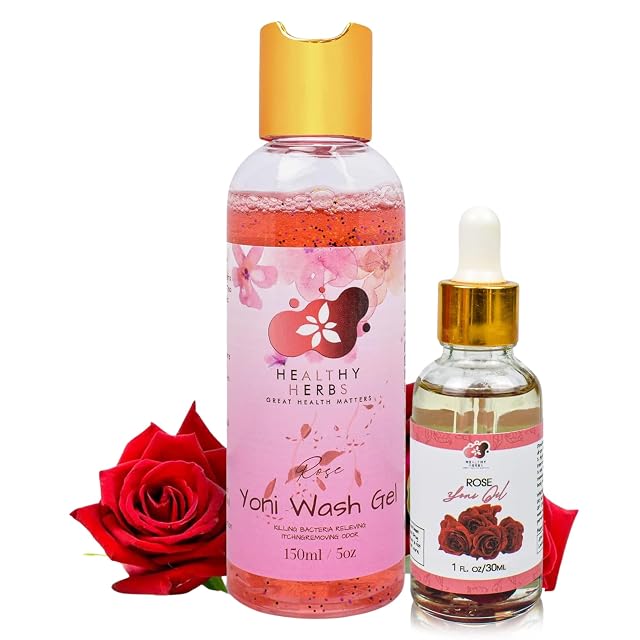 YONI All-Natural Feminine Care Duo Red Rose Gel Wash Herbal Oil Set Odor Control pH Balance Menstrual Support