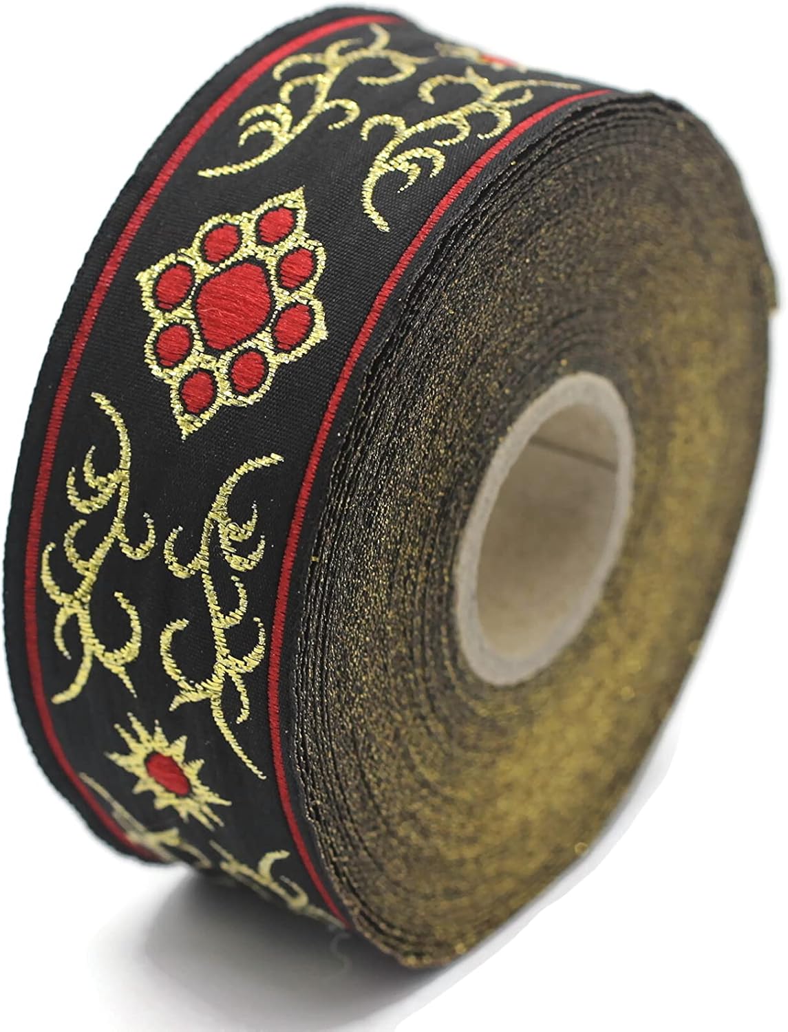 11 Yard Spool 1.37 inches Wide Red Black Cat Paw Jacquard Ribbon Woven Embroidered Sewing Trim Decorative Fabric 35806