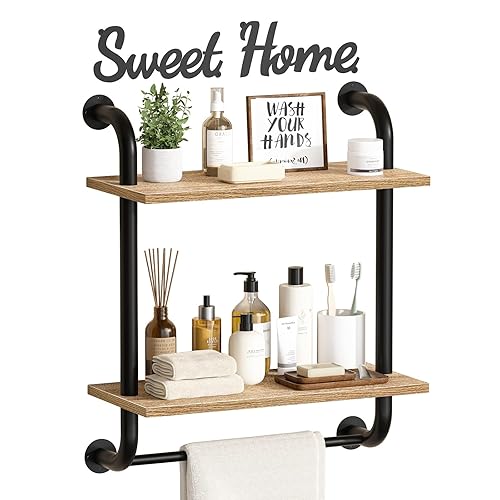 Tinpin Bathroom Shelves Wall Mounted, Rustic Farmhouse Pipe Shelves, 2-Tier,