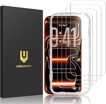 UNBREAKcable 4-Pack Screen Protector for iPhone 17 Pro Max, Double Shatterproof Tempered Glass [Easy Installation Frame] [9H Hardness] [99.99% HD Clear] [Case Friendly] for iPhone 6.9 inch
