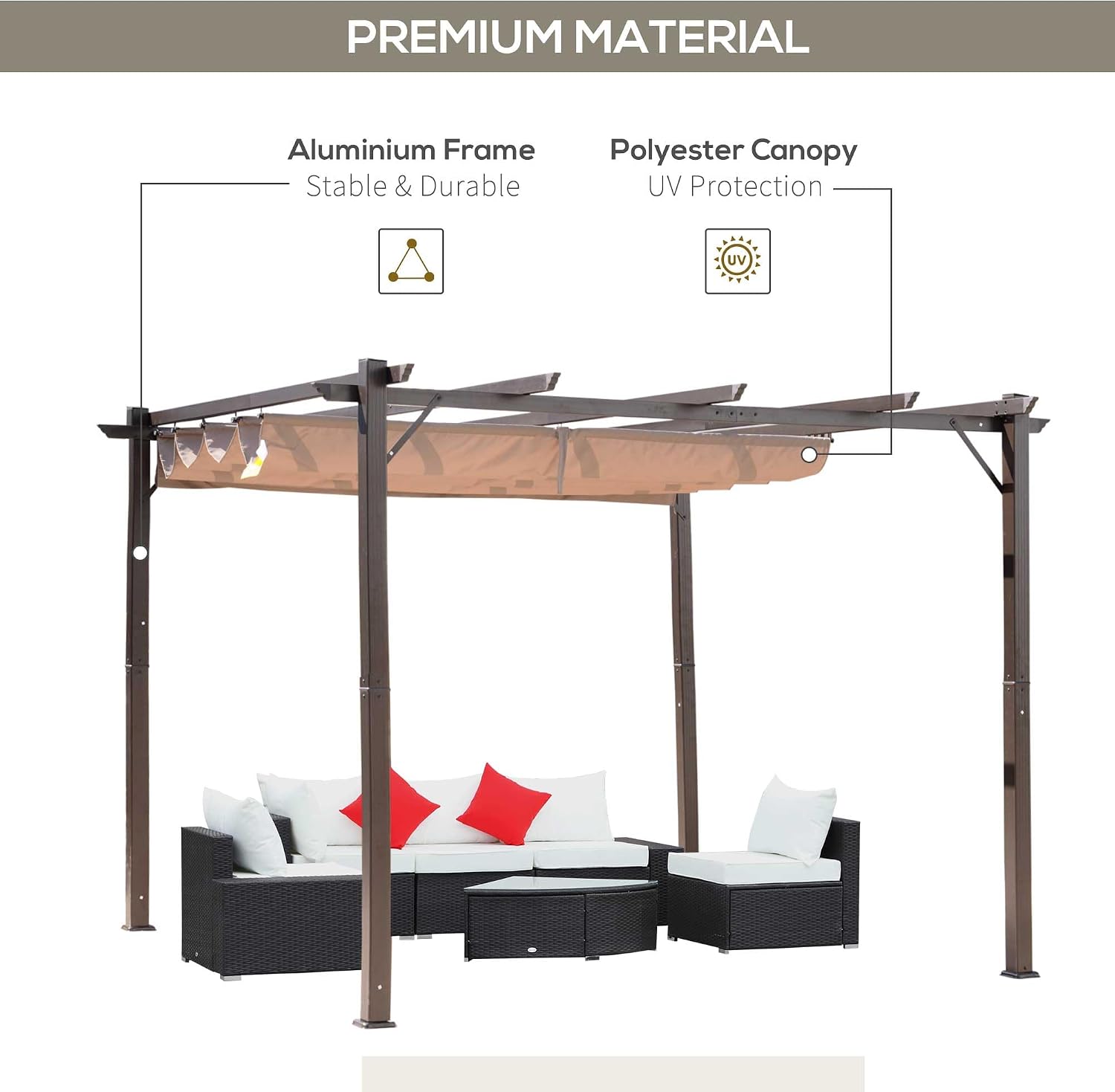 Outsunny 10x10 Aluminum Pergola with Retractable Canopy Review: Adjustable Patio Shade image 4