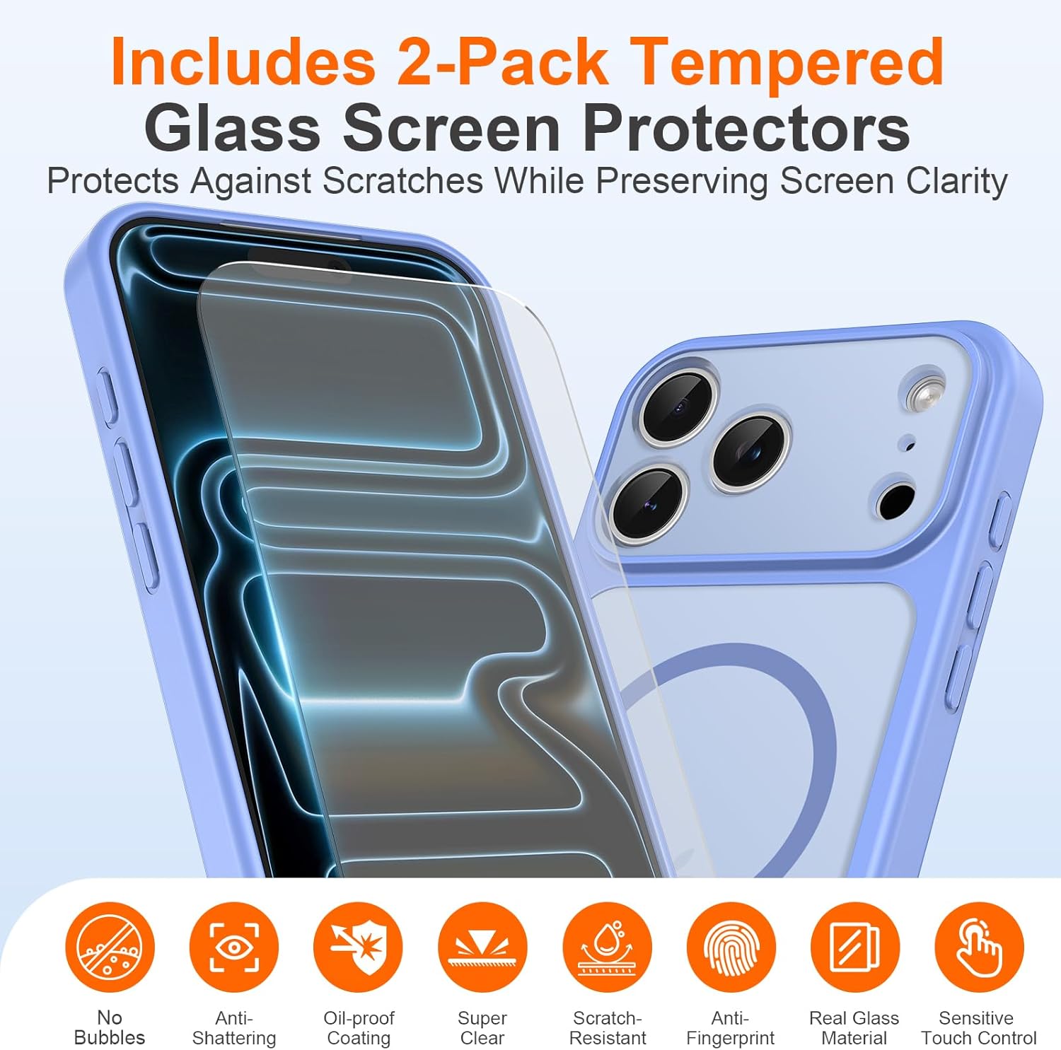 Magnetic for iPhone 17 Pro Max Case with Camera Control Button, Includes 2 Tempered Glass Screen Protectors, MagSafe Compatible Translucent Matte Phone Case for iPhone 17 Pro Max, Light Purple - Image 8