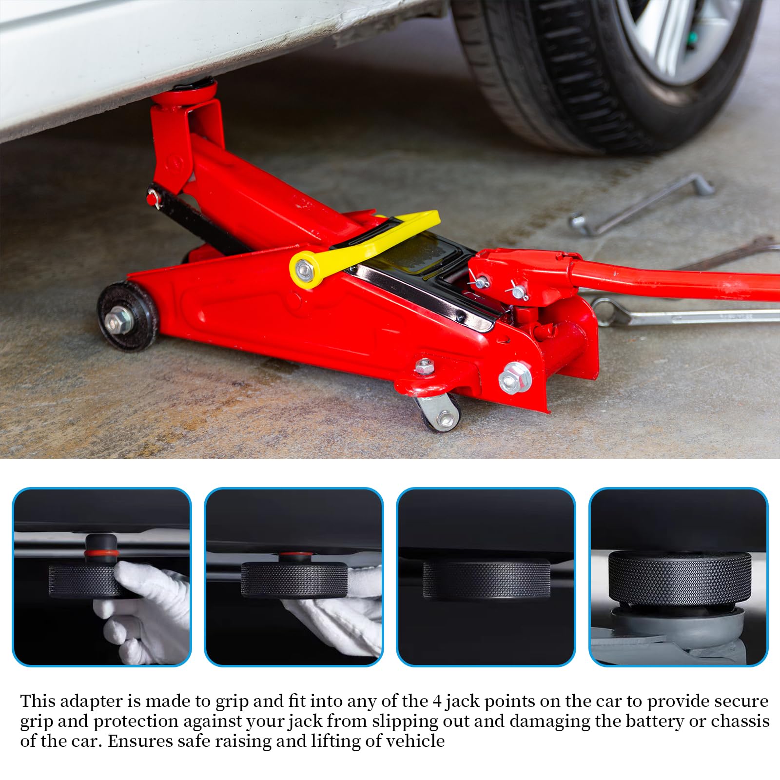 4 Pieza Jack Pad Tesla Model Goma,Almohadilla de Elevación de Gato para Tesla Model,Adaptador con Bolsa de Almacenamiento para Vehículos Tesla Model 3/S/X/Y,Negro