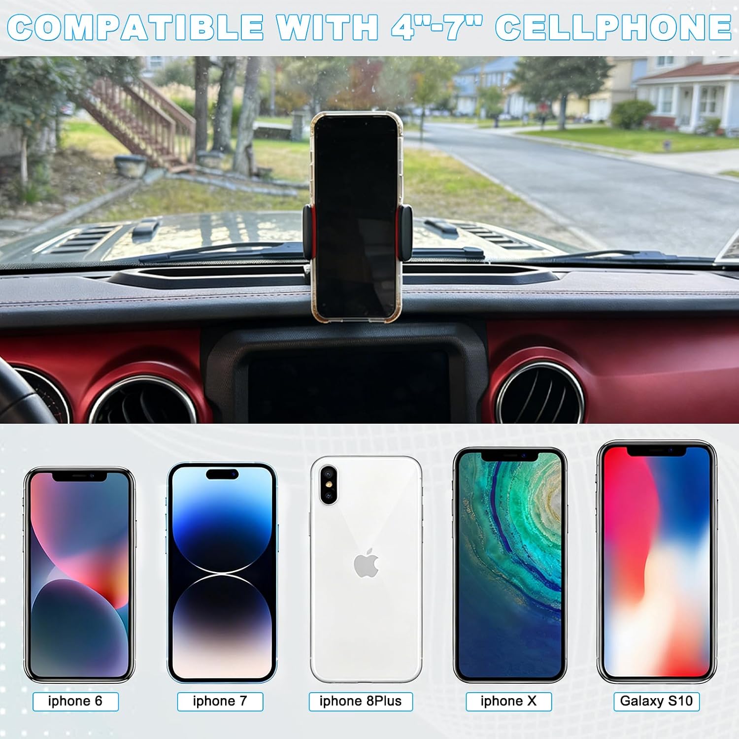 MuHize Car Phone Mount Holder for 2018-2023 Jeep Wrangler JL JLU & Gladiator JT, Upgraded Multi-Mount with Extension Arm, Metal Rod & Storage Tray – Interior Accessories, Not for 4xe