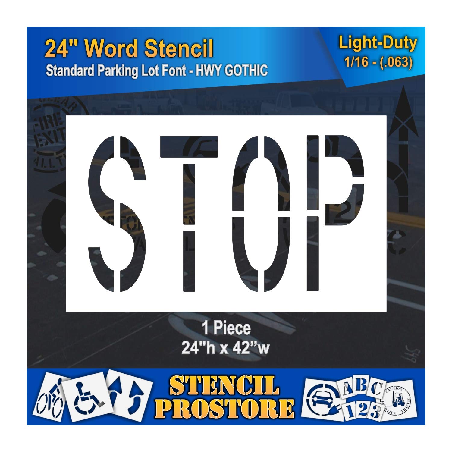 Pavement Marking Stencils - 24 inch Stop Stencil - 24" x 42" x 1/16'' (63 mil) - Light-Duty