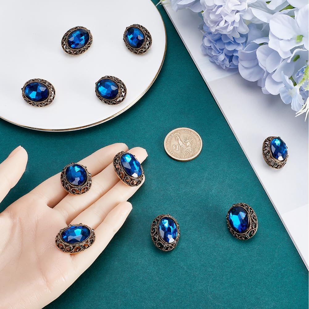GORGECRAFT 10Pcs Whole Oval Cut Blue Zircon Rhinestone Vintage Copper Hollow Metal Shank Sewing Coat Buttons Cut Rhinestones for Uniforms Suits Blazer Coat Jacket, 25mm*20mm