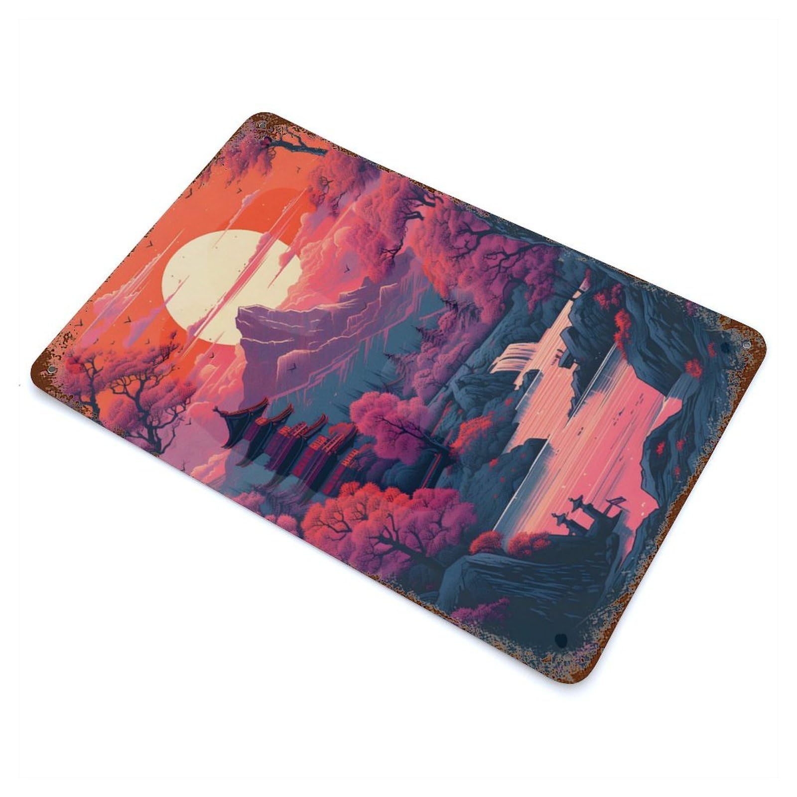 Fantasy Nature Japan 05 Distressed Metal Wall Sign 11.8"x7.9", Ideal for Garage, Bar And Workshop Decor