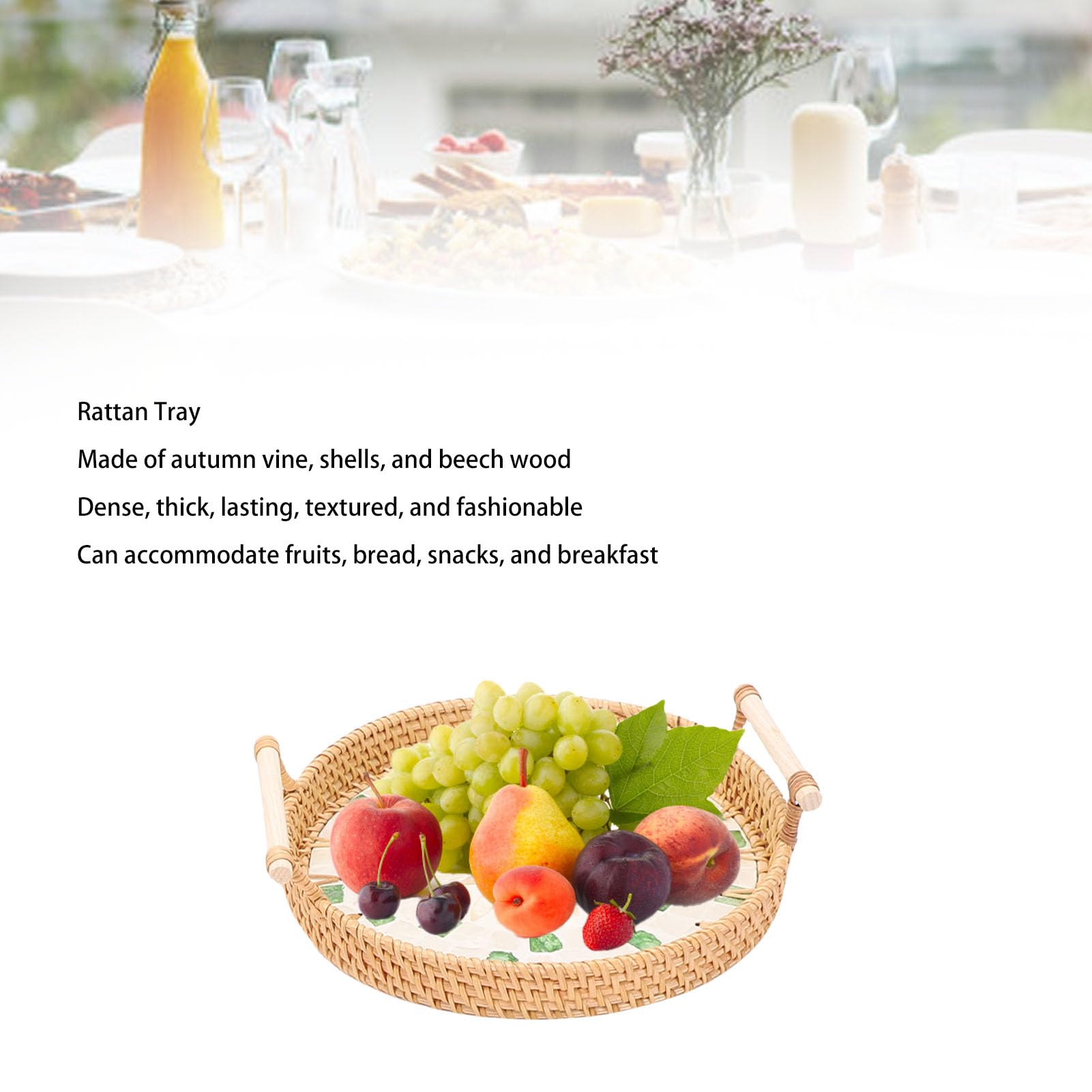 Cryfokt Bandeja de Mimbre Versátil para Servir, Cestas Redondas Tejidas para Servir Aperitivos, Frutas y Comidas con Estilo, Ratán y Concha Otoñal, 3 uds. (Tipo 1)
