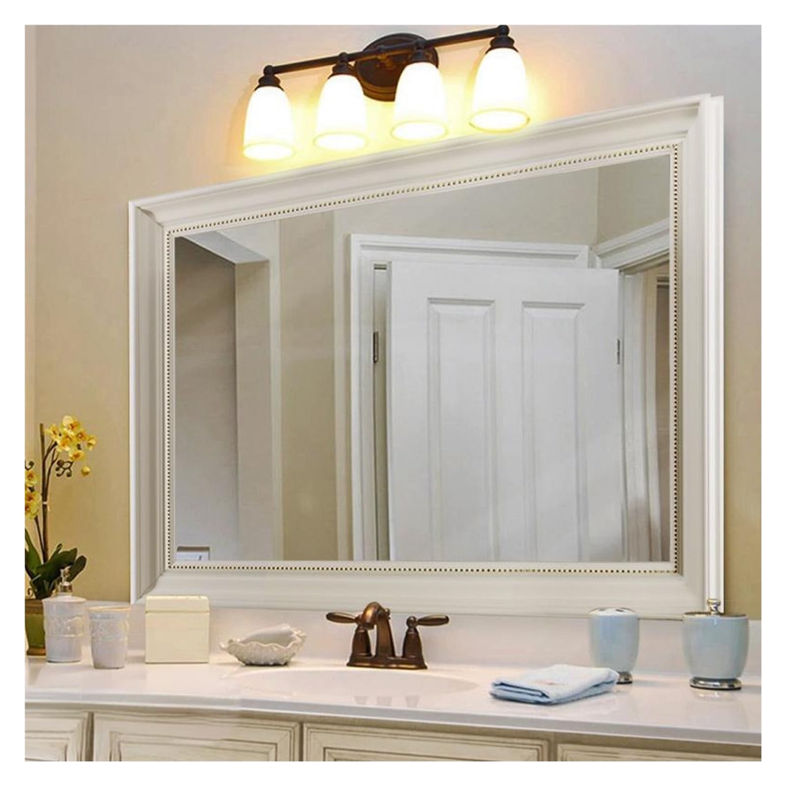 BKSXSOP Retro Wood Frame Bathroom Mirror - Wall-Mounted Antique for Makeup & Shaving, Perfect Home Decor Hallway (Beige, 60x80cm/23.6x31.5in)