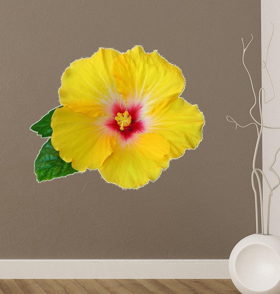 Wallmonkeys Yellow Hibiscus Flower Wall Decal Peel and Stick Graphic WM106669 (18 in W x 14 in H)