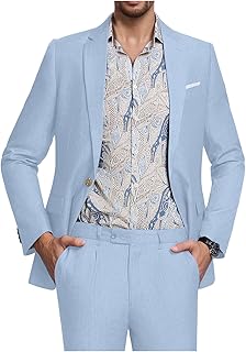 Men's Suit Tencel Linen Two Piece Slim Fit Summer Grooms Wedding Prom Dress Tuxedo Suits for Men Blazer Pants Set