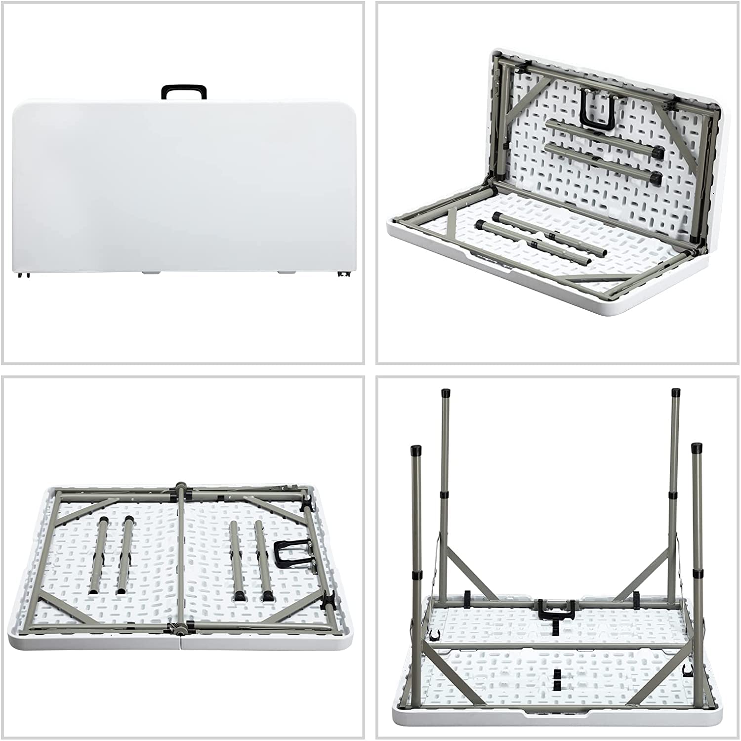 HollyHOME Tavolo Pieghevole Quadrato 87cm Piccolo Tavolo Portatile per Giardino Cucina Picnic Campeggio Tavolino Pieghevole per Feste Balcone Terrazza, Bianco