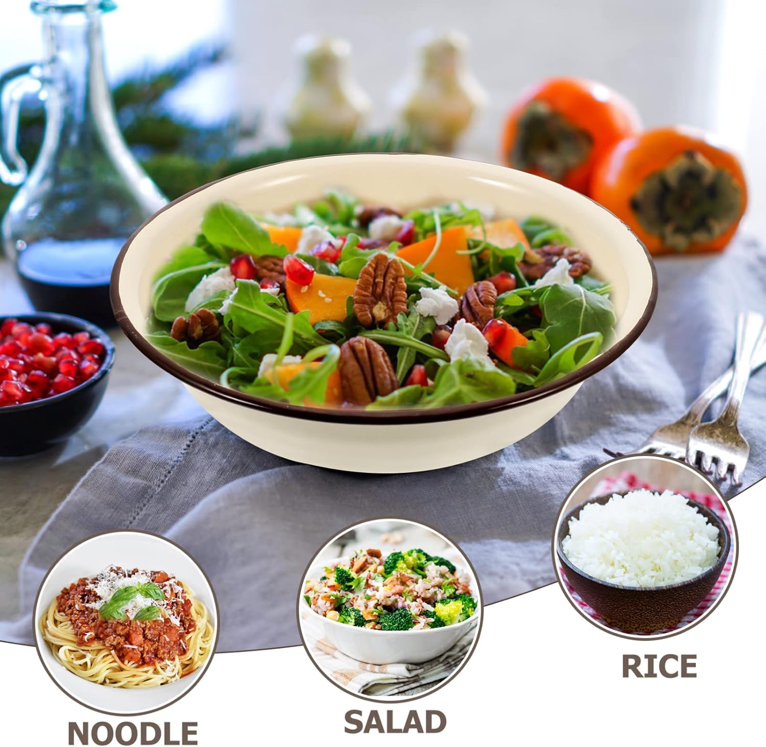 VSULZVNU 2pcs Enamel Mixing Bowl Vintage Salad Bowl Enamel Large Washing Basin Vintage Soup Basin Large Soup Bowl Enamelware Serving Bowl Pot