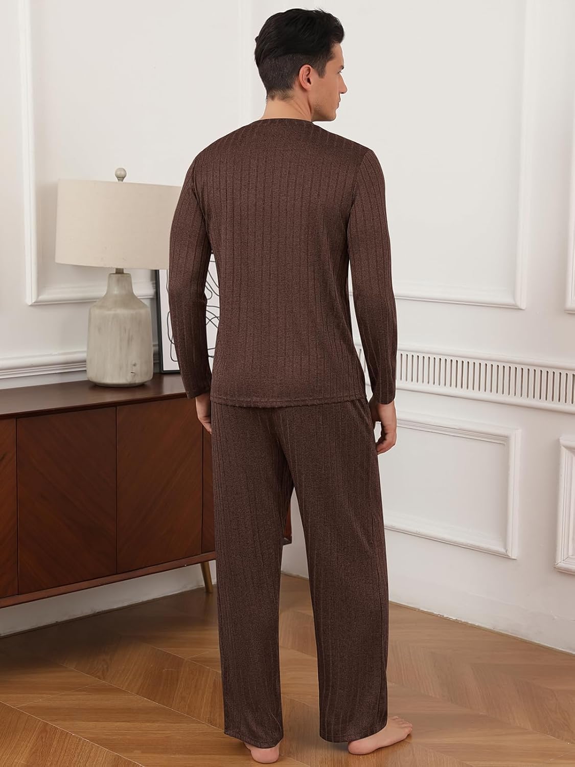 RQP Men's Pajama Set Short&Lonng Sleeve Lightweight Lounge Wear Breathable 2 Piece Set,Stretch Home Outfits for Men - Image 6