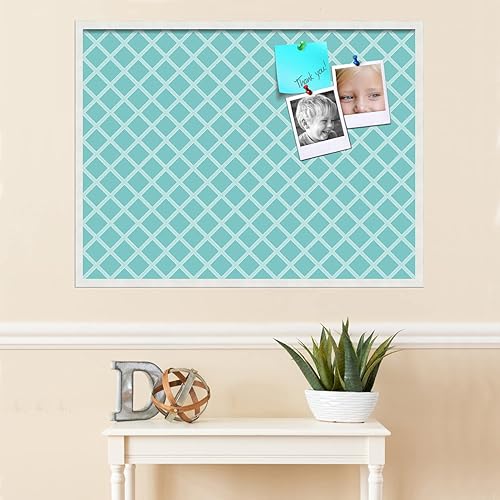 Miniatura 3 de PinPix Tablón de anuncios de corcho de 40 x 30 pulgadas. Este tablero decorativo enmarcado viene con un diseño moderno de diamante blanco aguamarina