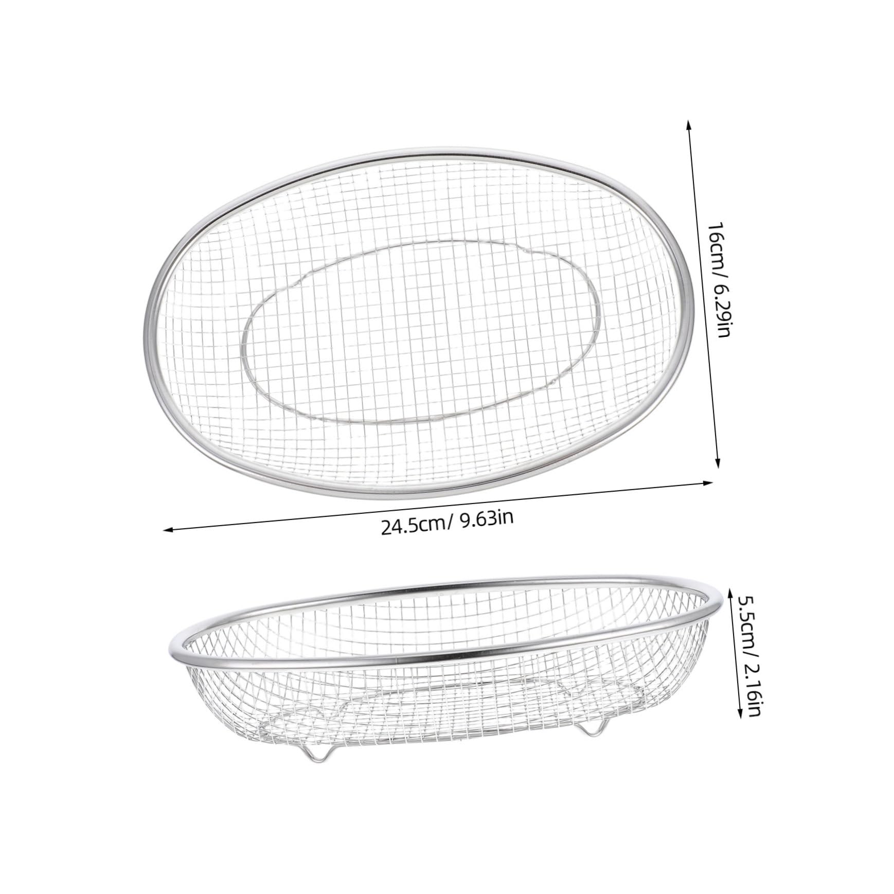 MUCKLILY Stainless Steel Oval Strainer Basket Space Saving Multi Functional Mesh Colander for Fruits Vegetables and Bread Easy to Clean Kitchen Accessory for Home Use