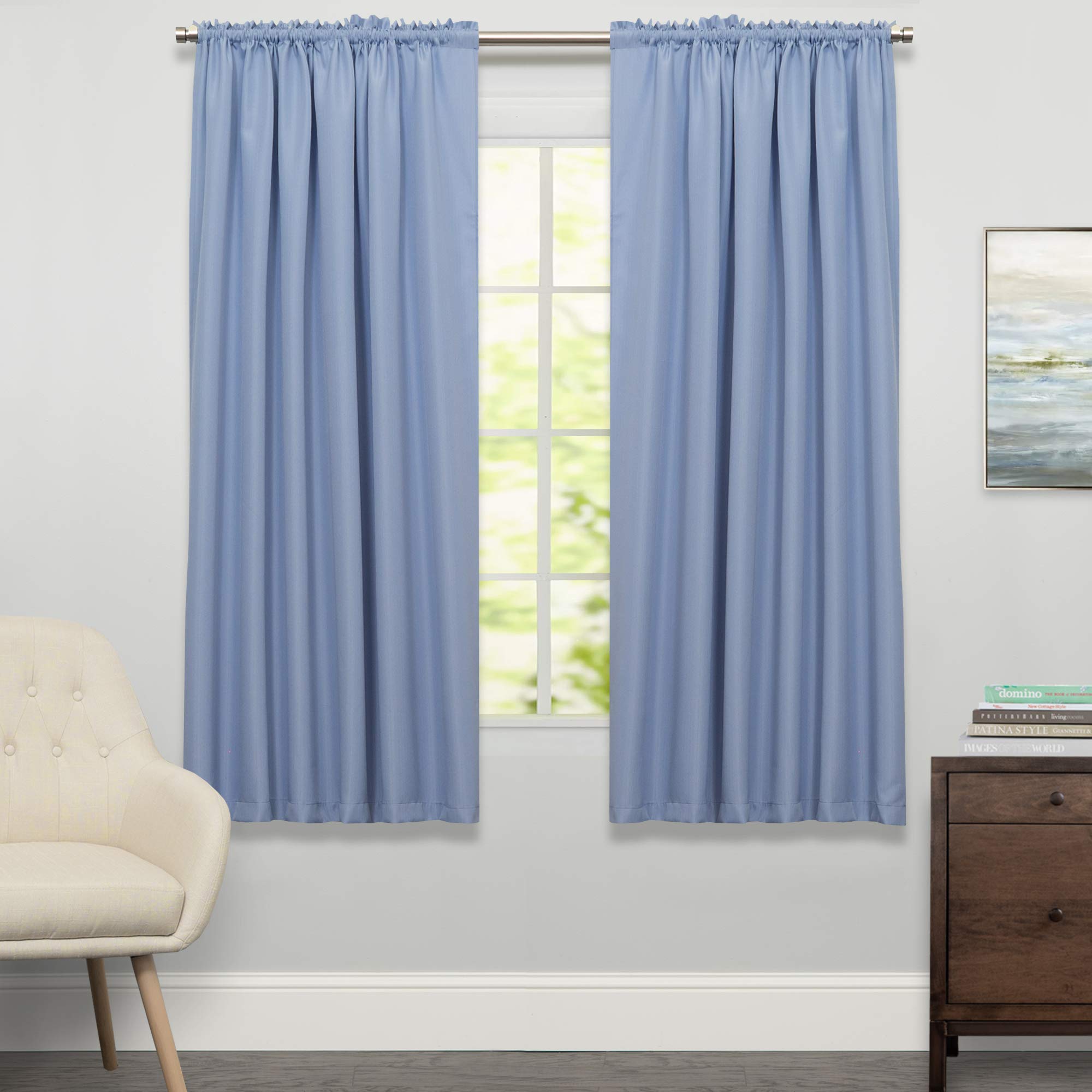 Sweet Home Collection Kitchen Curtains for Windows 40+ Styles &amp; Colors Swag, Valance, Tier Sets &amp; Panels Cafe Curtains for Farmhouse, Rustic, Modern Décor, Ribcord Blue, 63" Panel