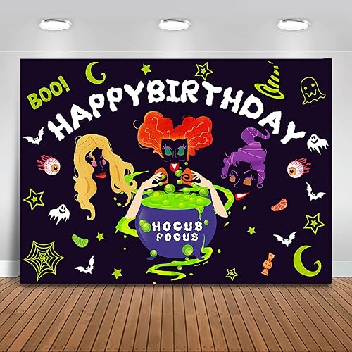 Mocsicka Hocus Pocus, telón de fondo de Halloween, fiesta de cumpleaños, decoración de fondo de Halloween, brujas, hermanas, cumpleaños, fotografía,